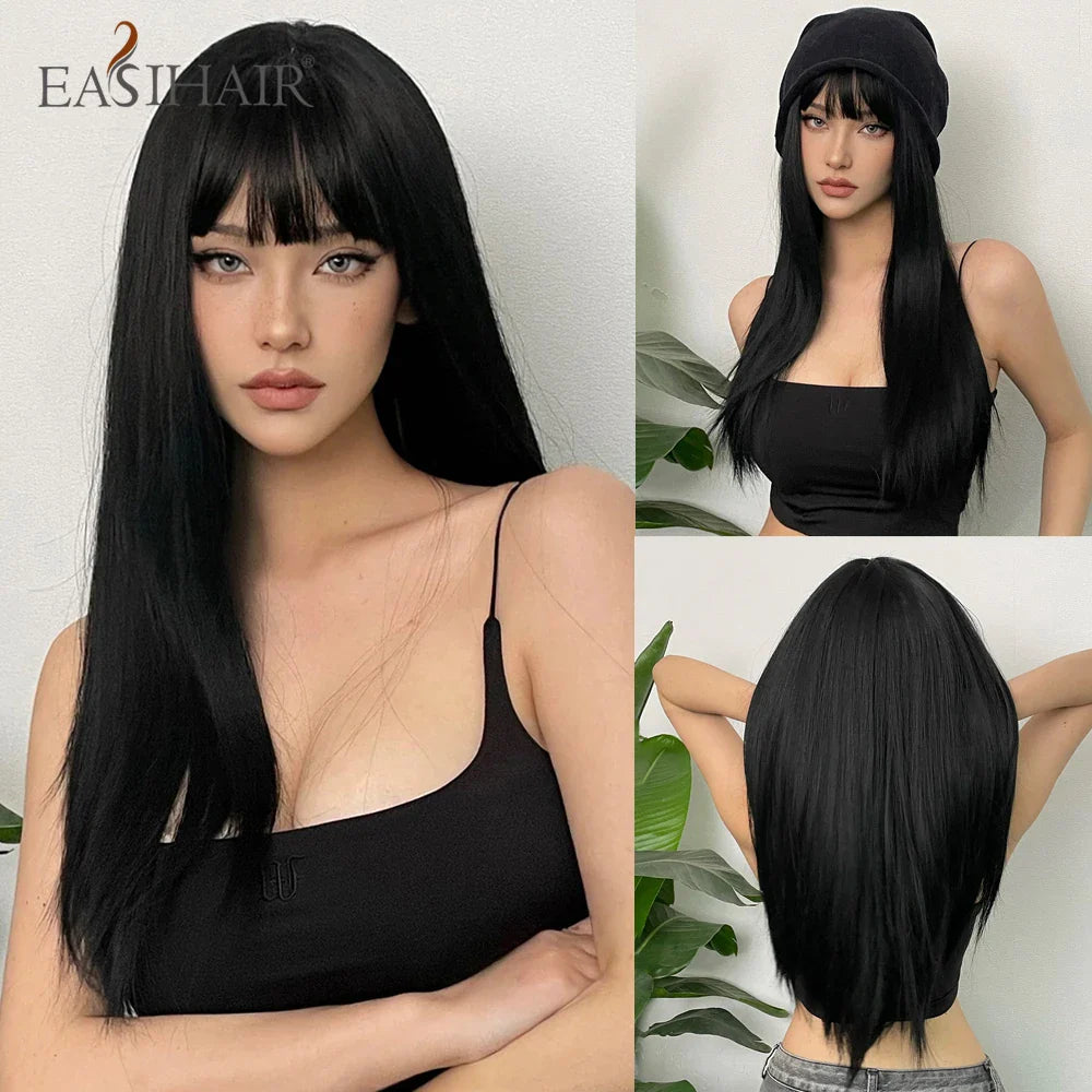 Straight Dark Brown Synthetic Wigs