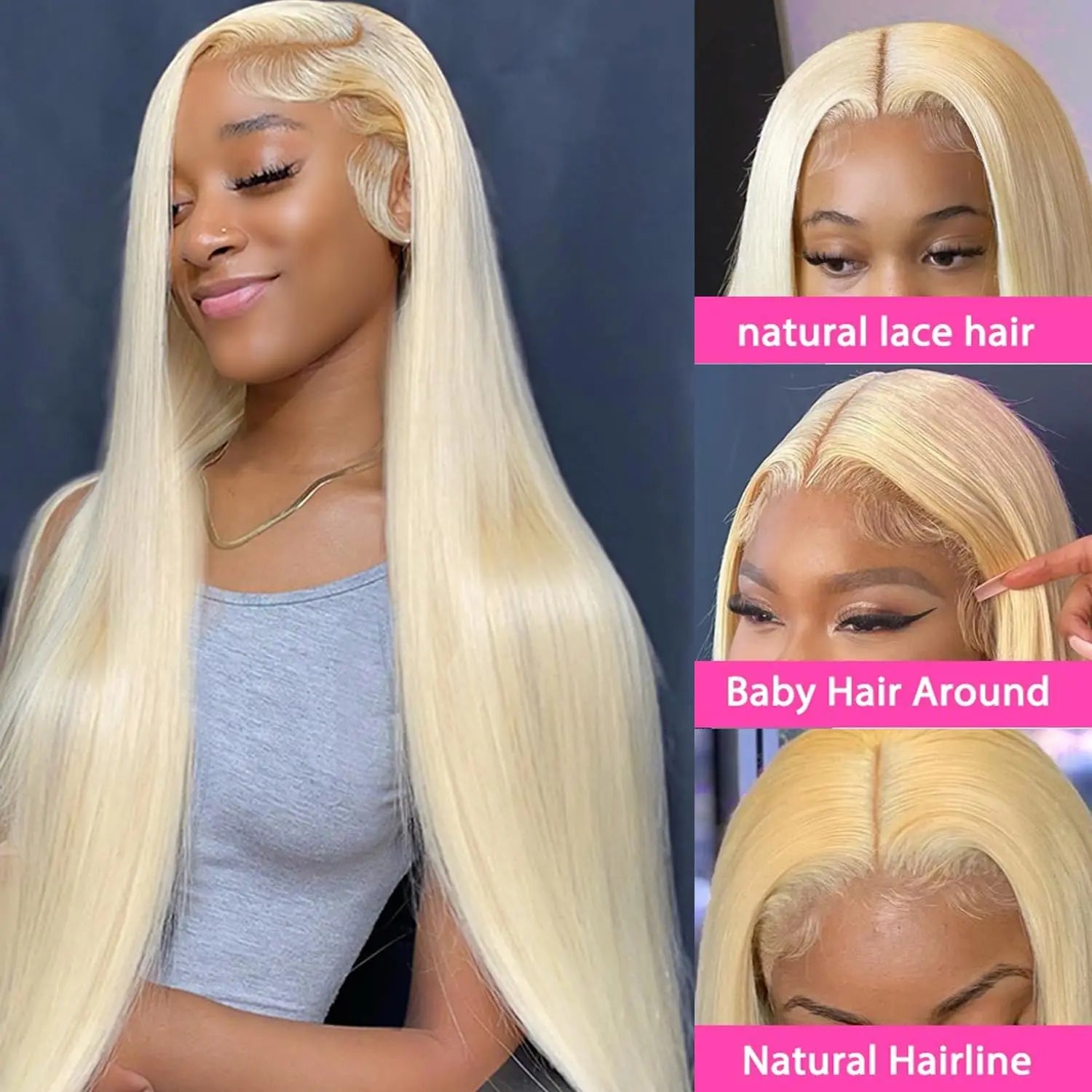Lace Front Human Hair Blonde Straight Wig