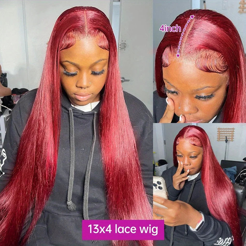 Straight Burgundy Transparent Full Lace Frontal Wig