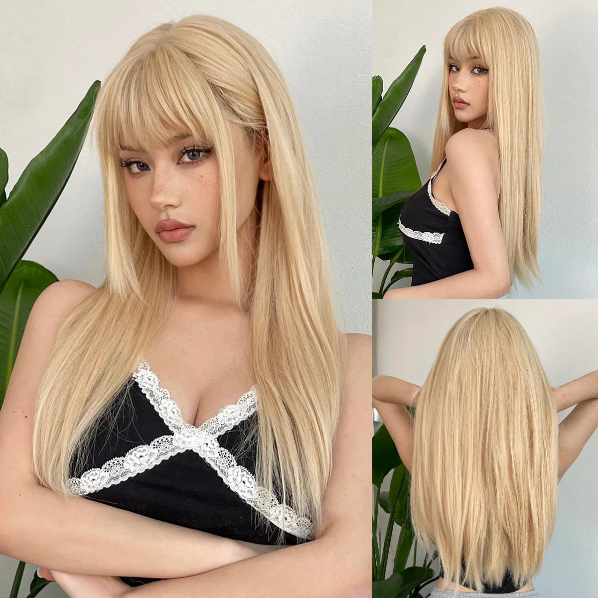 Light Blonde Golden Hair Long Silky Straight Synthetic Wig