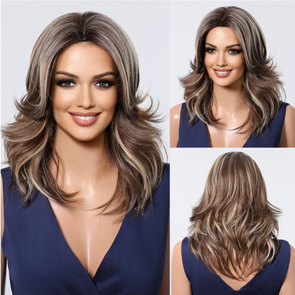 Brown Highlight Synthetic Wigs