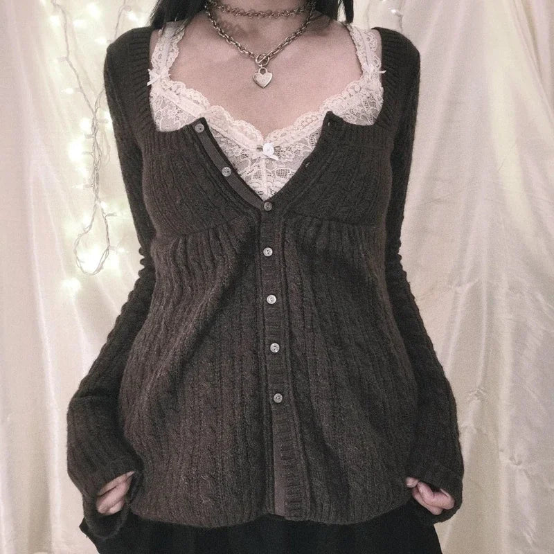 Vintage Long Sleeve Babydoll Knitted Sweater Tops