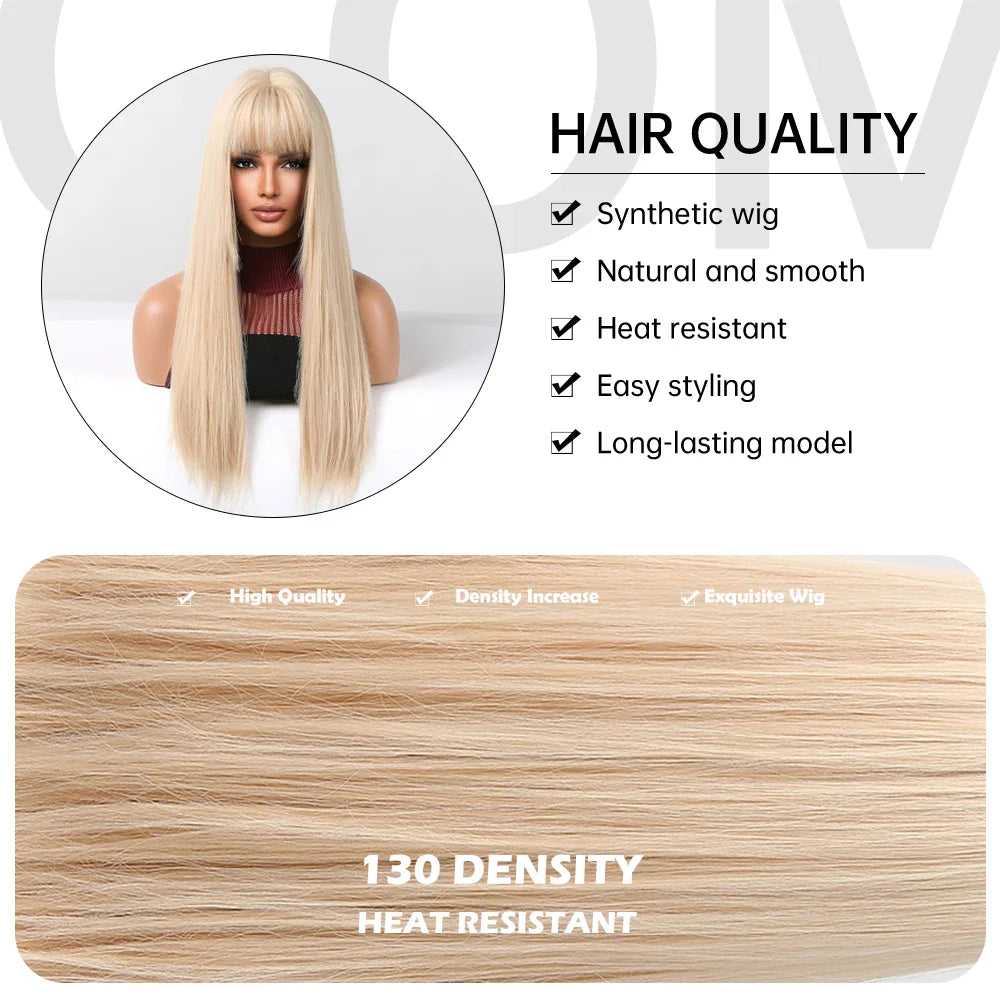 Blonde Golden Long Straight Synthetic Wigs