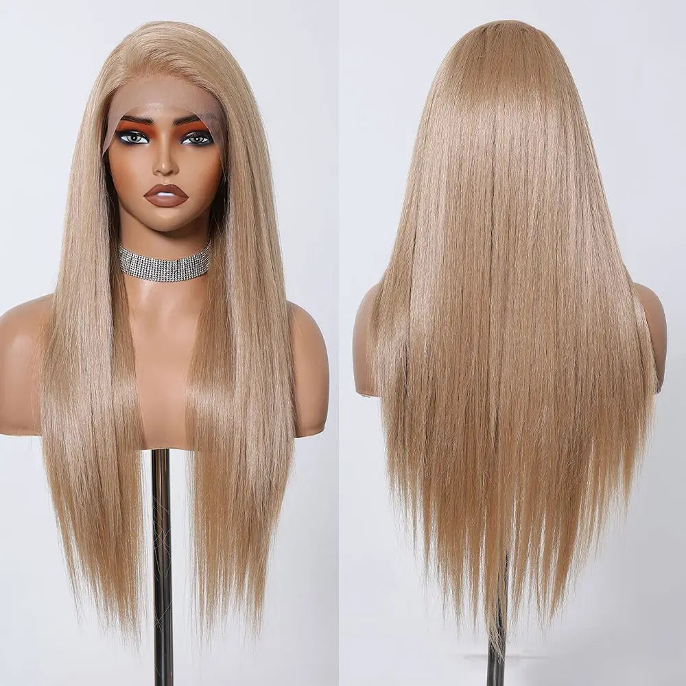 13*6 Lace Frontal Wig Synthetic Hair Blonde Mixed Brown Wig