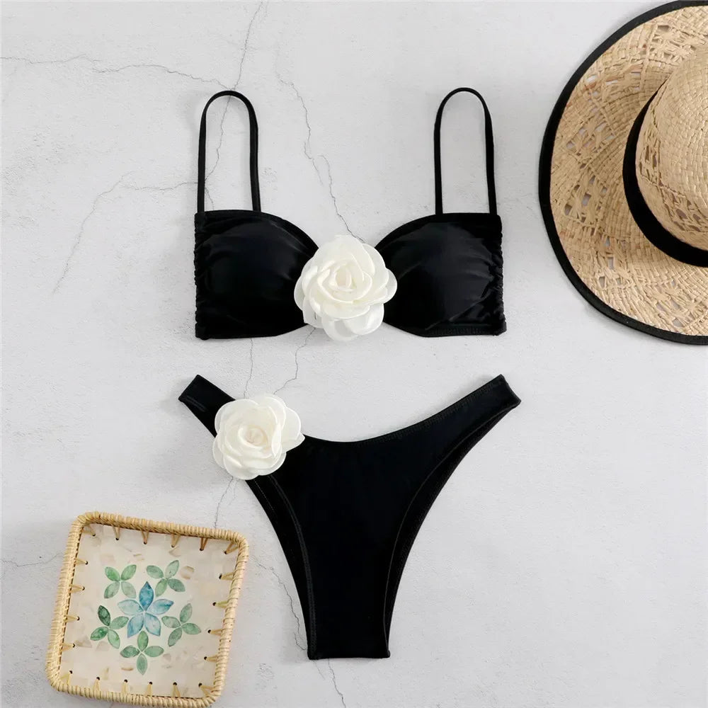 Flower Bandeau Thong Bikini