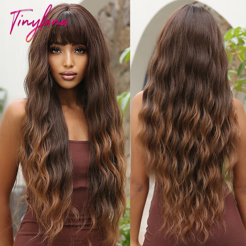 Super Long Curly Chocolate Brown Synthetic Hair Wigs