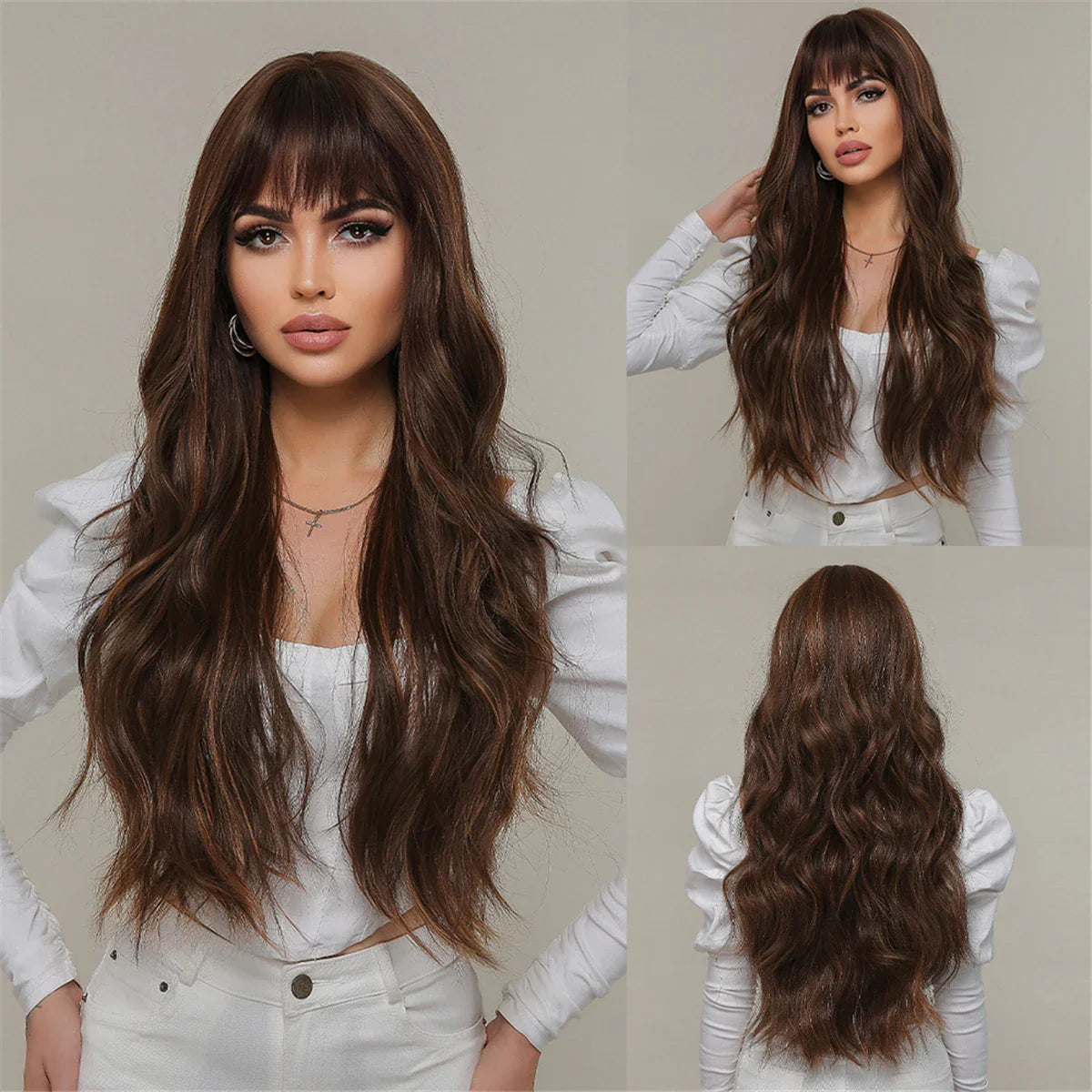 28 Inch Long Curly Ombre Brown Hair Wigs