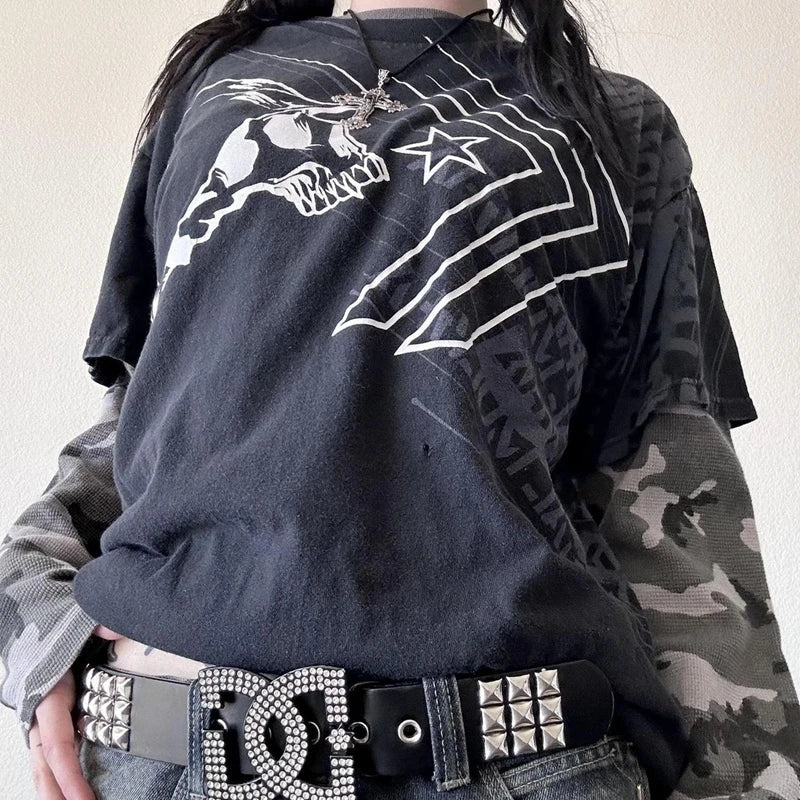 Cross Cyber Goth Patchwork E-girl Tees