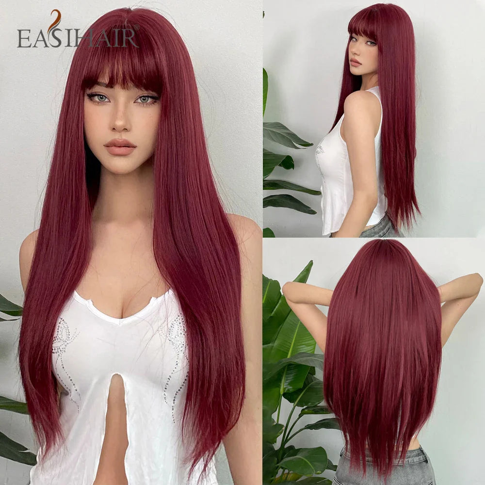 Straight Dark Brown Synthetic Wigs