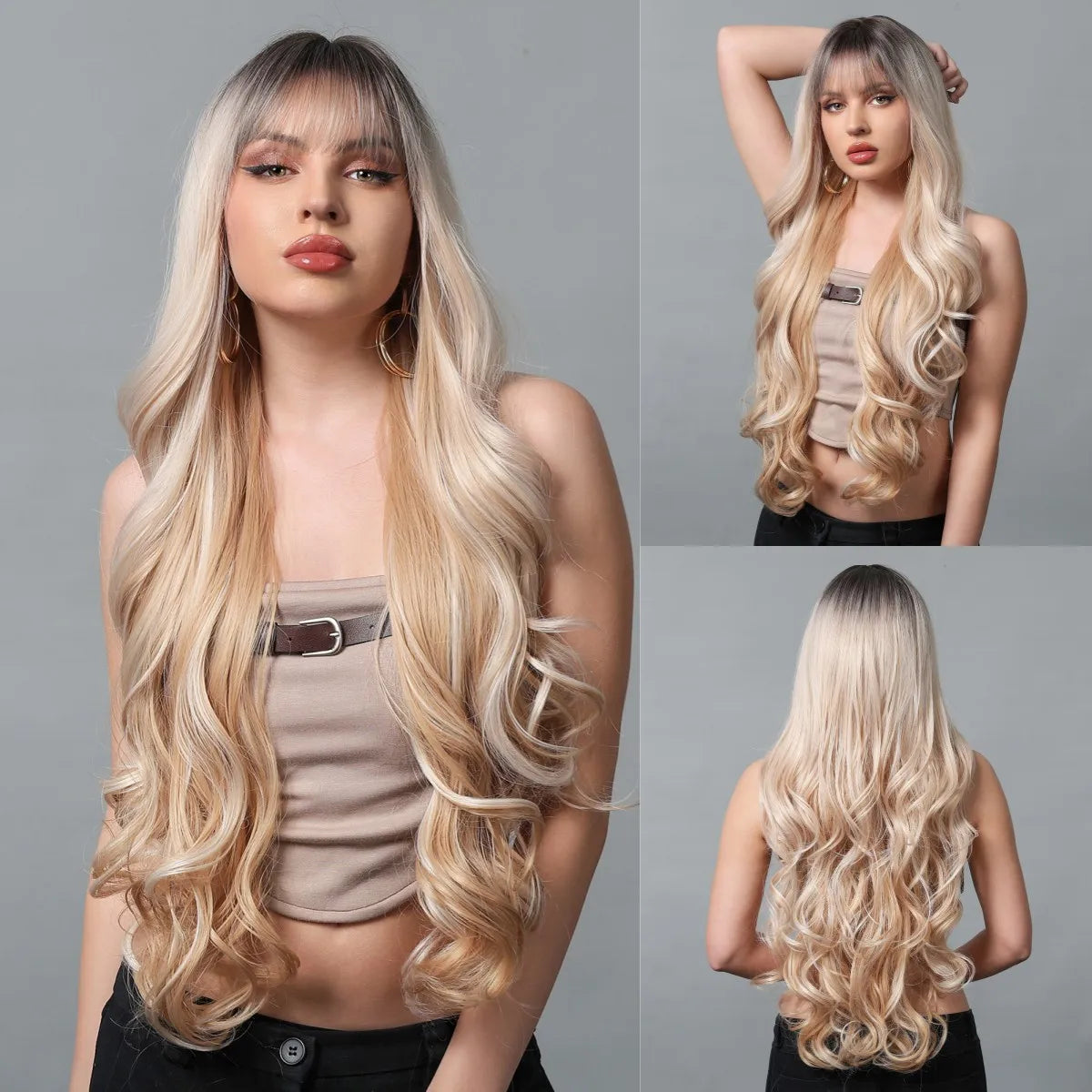 Copper Ginger Long Wavy Synthetic Wigs