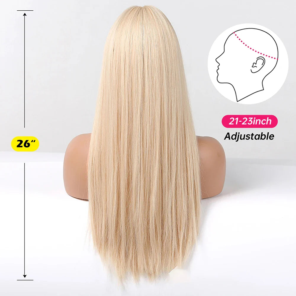 Blonde Golden Long Straight Synthetic Wigs