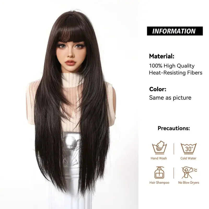 Straight Dark Brown Synthetic Wigs