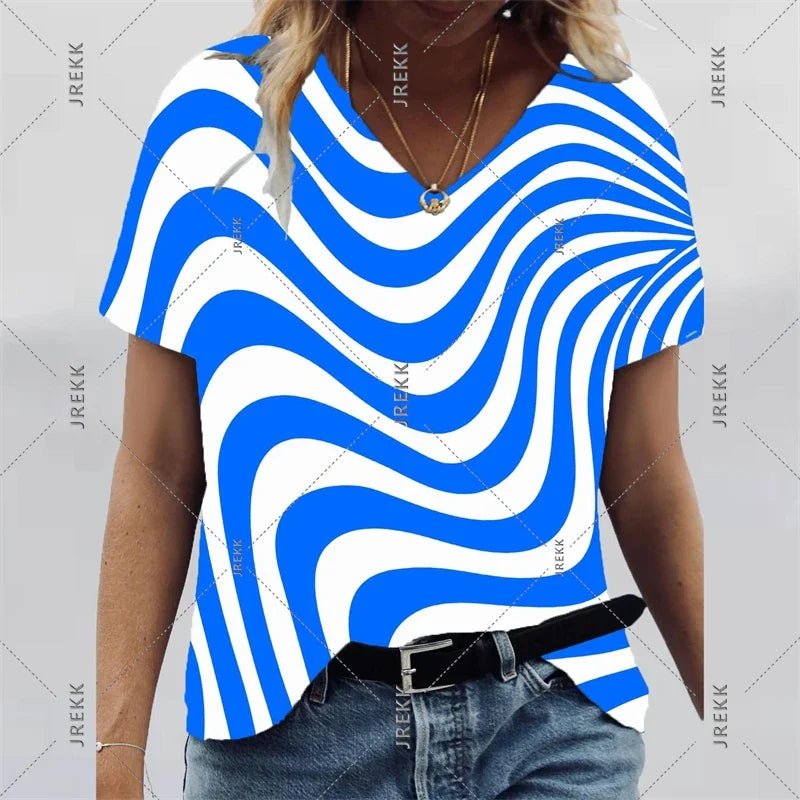 V Neck Art Print Tee Shirts