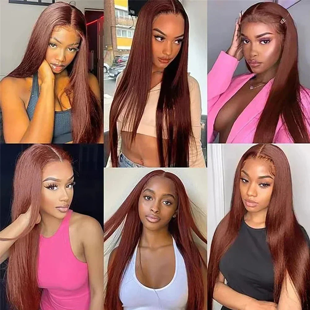 Reddish Brown Silky Straight Synthetic Lace Front Wigs
