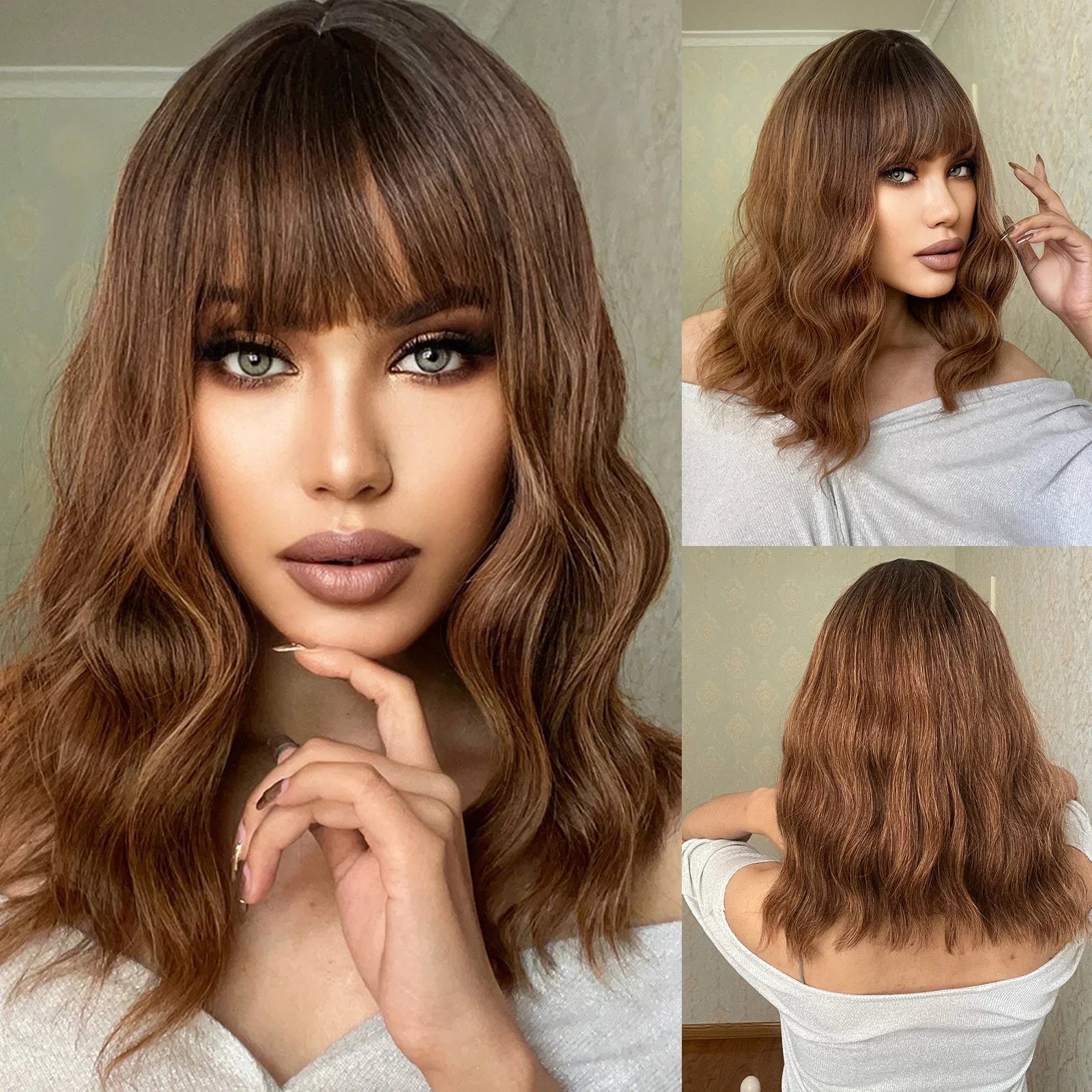 28 Inch Long Curly Ombre Brown Hair Wigs