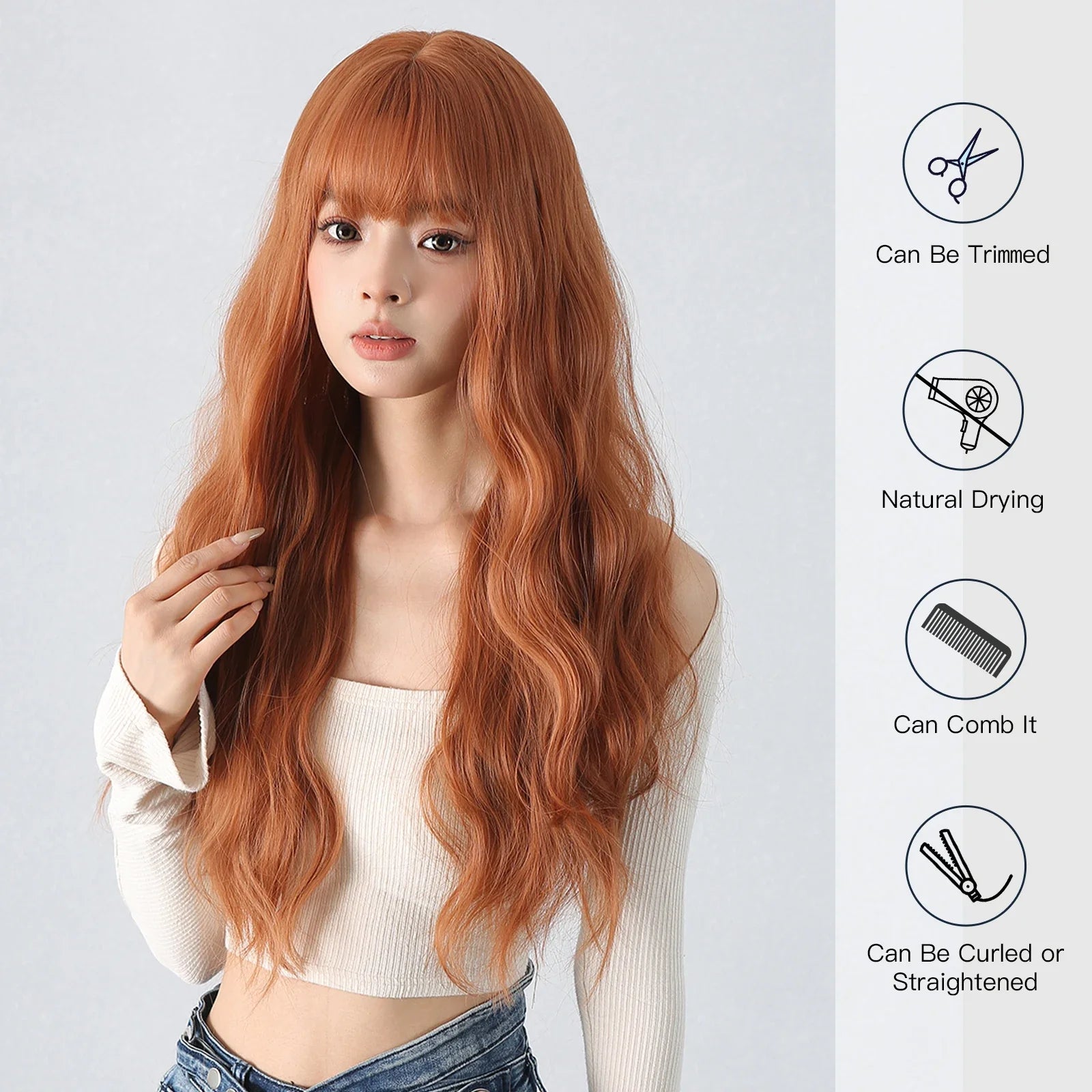 Red Brown Long Fluffy Wavy Synthetic Wigs