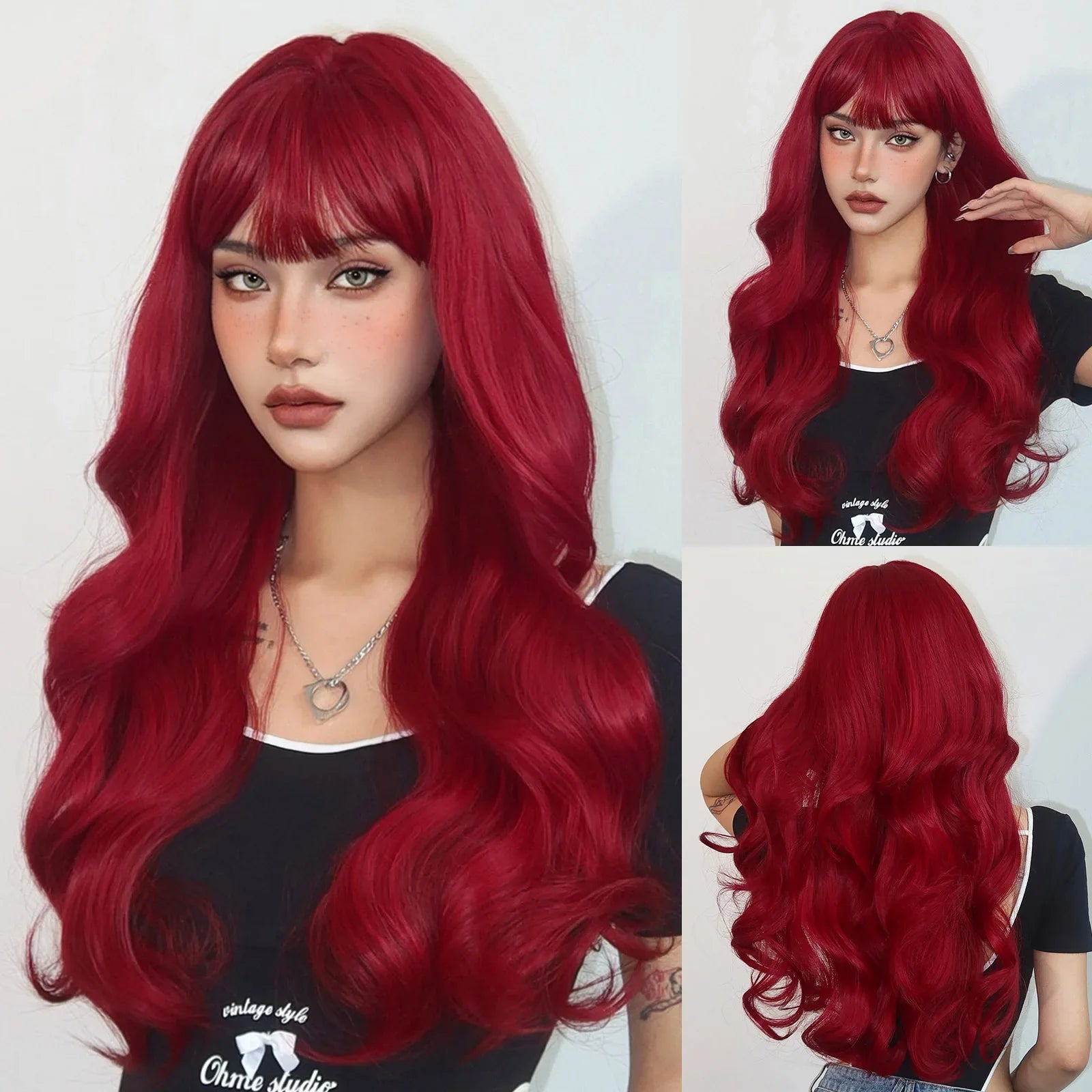 Red Brown Long Fluffy Wavy Synthetic Wigs