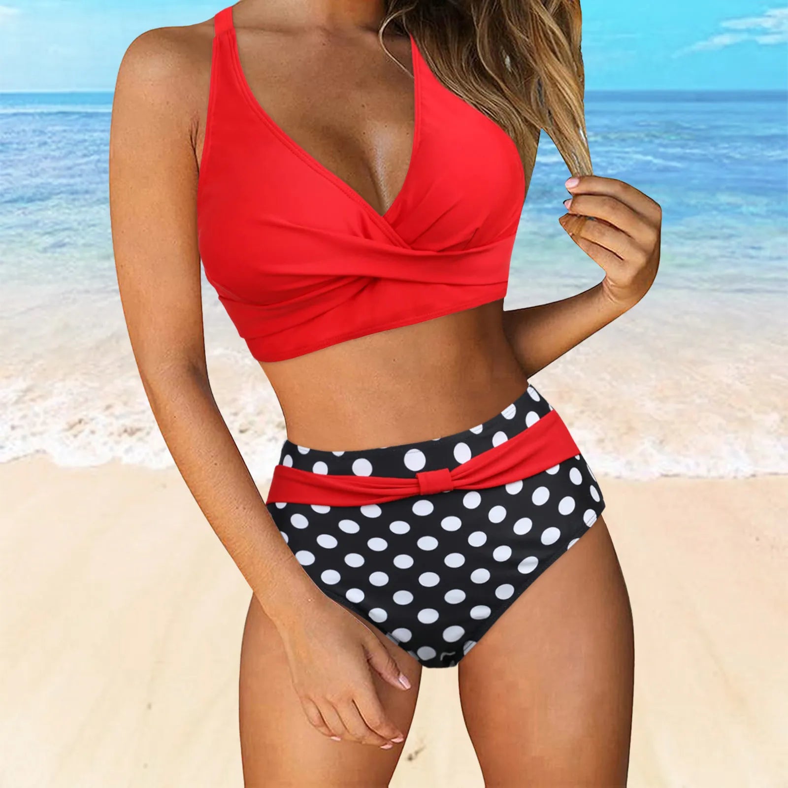 Side Lace-Ups Ruched Two Piece Bikini