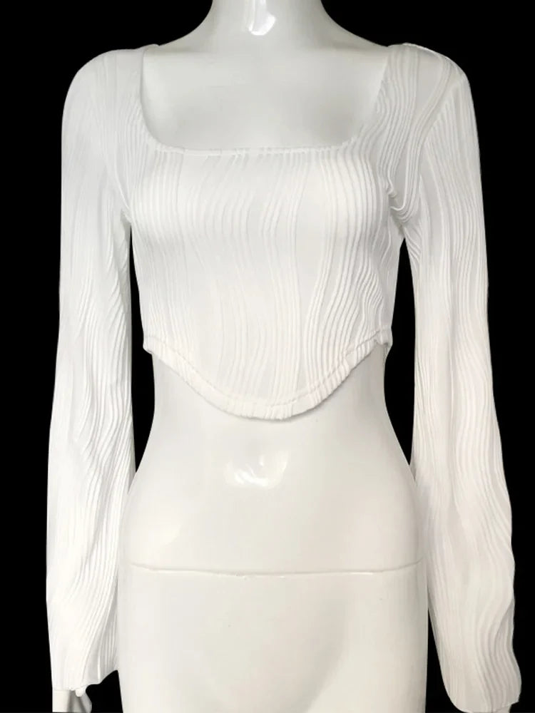 Sleeve Textured Crop Tops