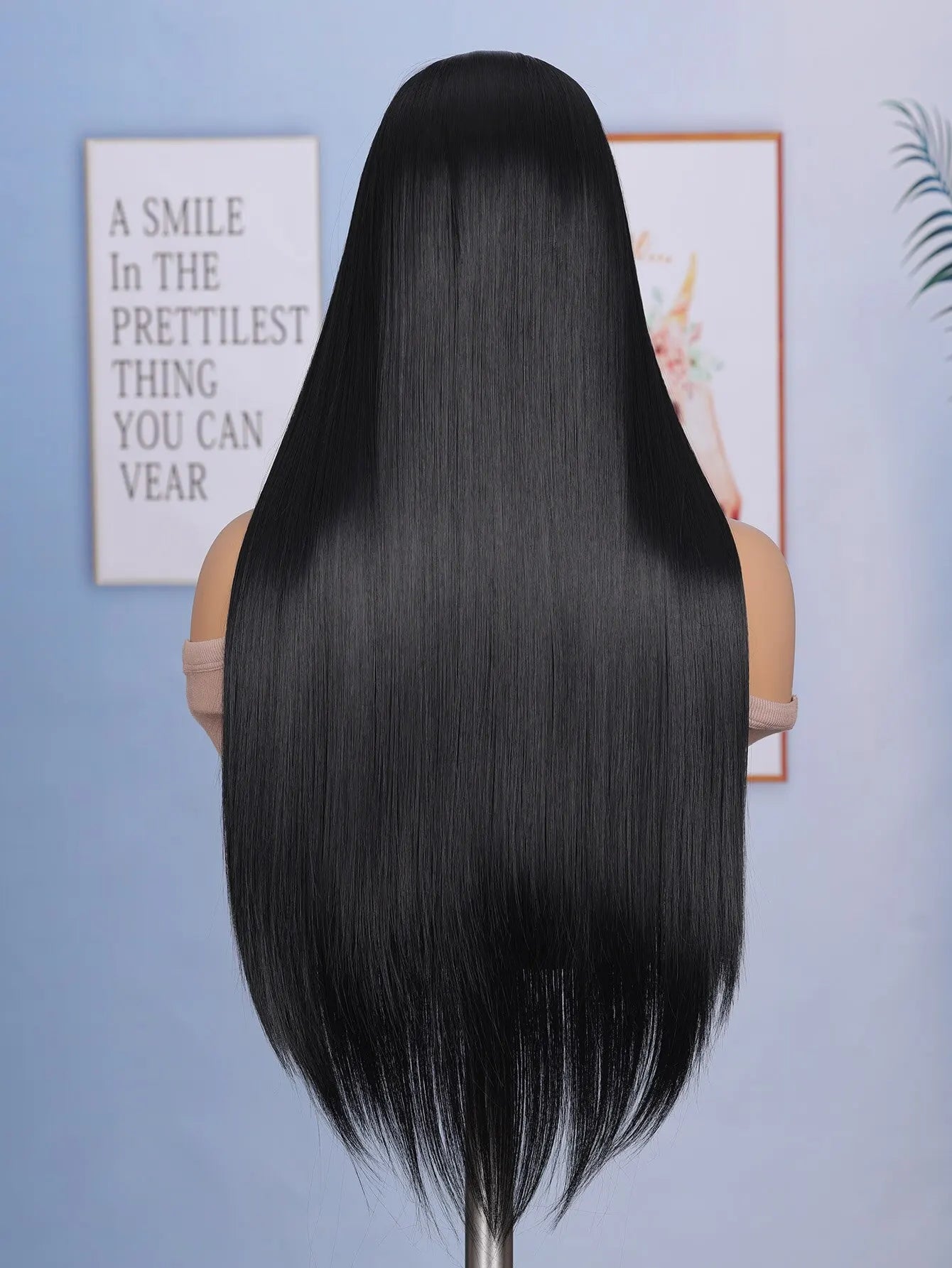 24 Inch Straight Lace Front Black Color Synthetic Hair Wigs