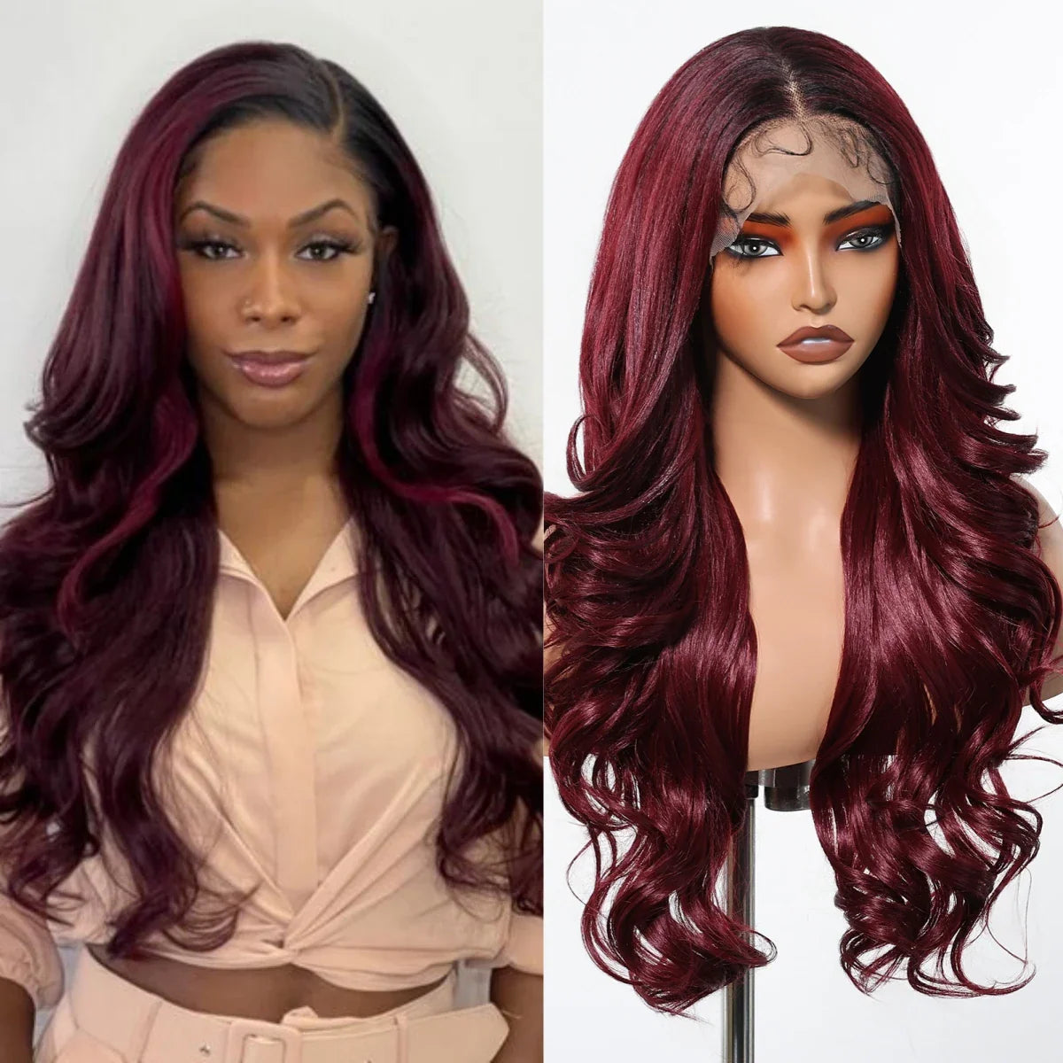 13*6 Lace Frontal Wig Synthetic Hair Blonde Mixed Brown Wig