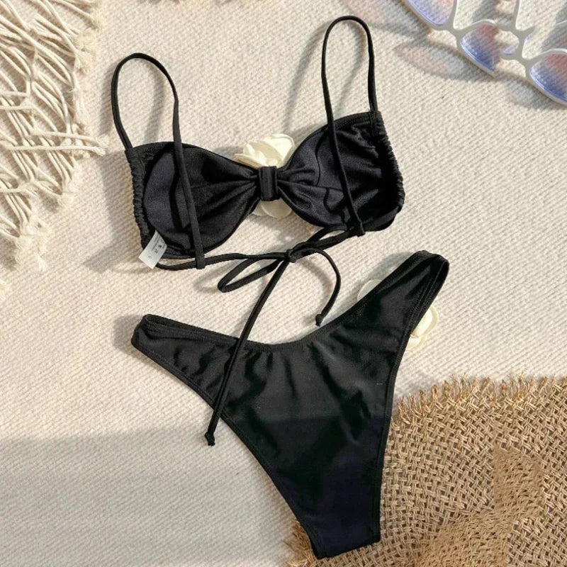 Flower Bandeau Thong Bikini