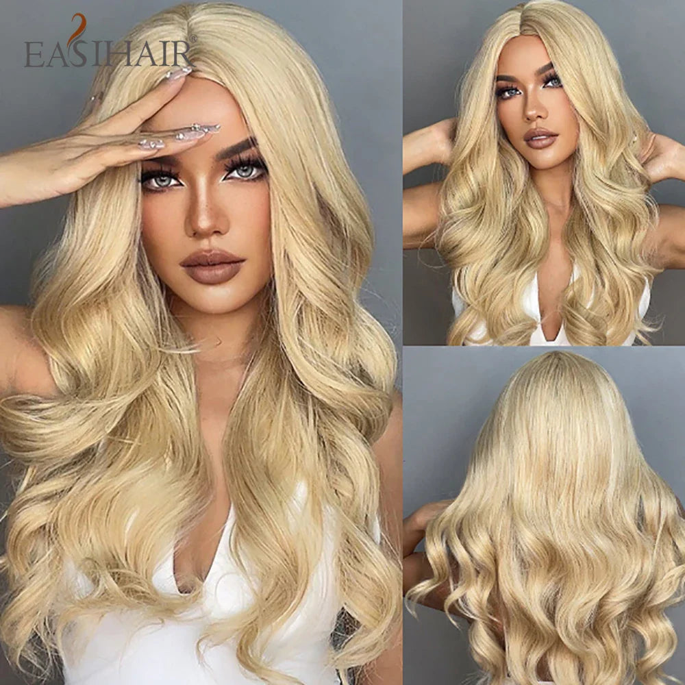 Blonde Golden Long Straight Synthetic Wigs