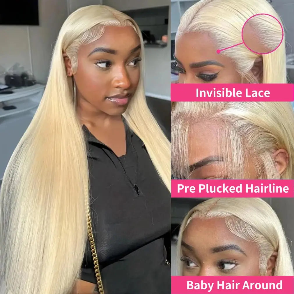 Lace Front Human Hair Blonde Straight Wig