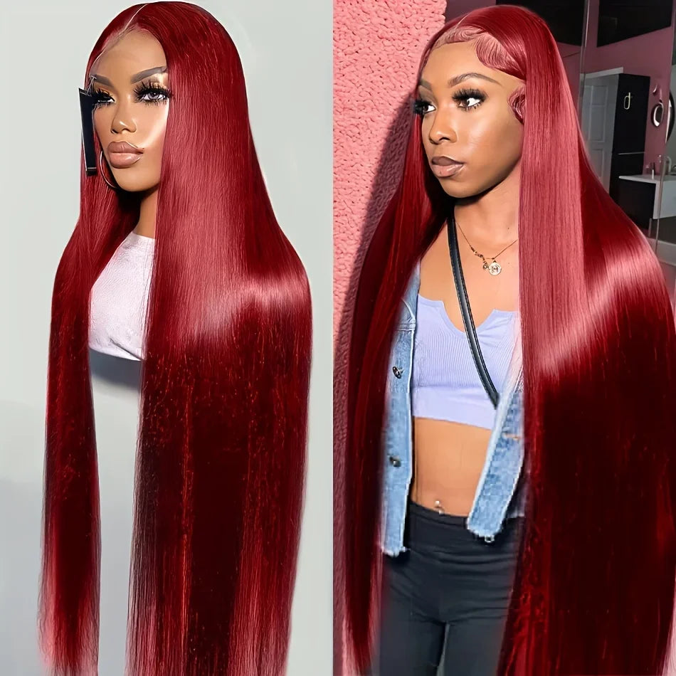 Straight Burgundy Transparent Full Lace Frontal Wig