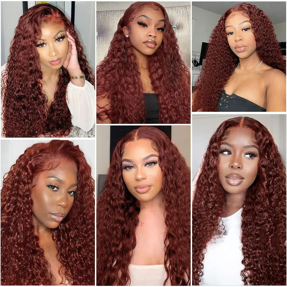 Reddish Brown Deep Curly Lace Frontal Wigs