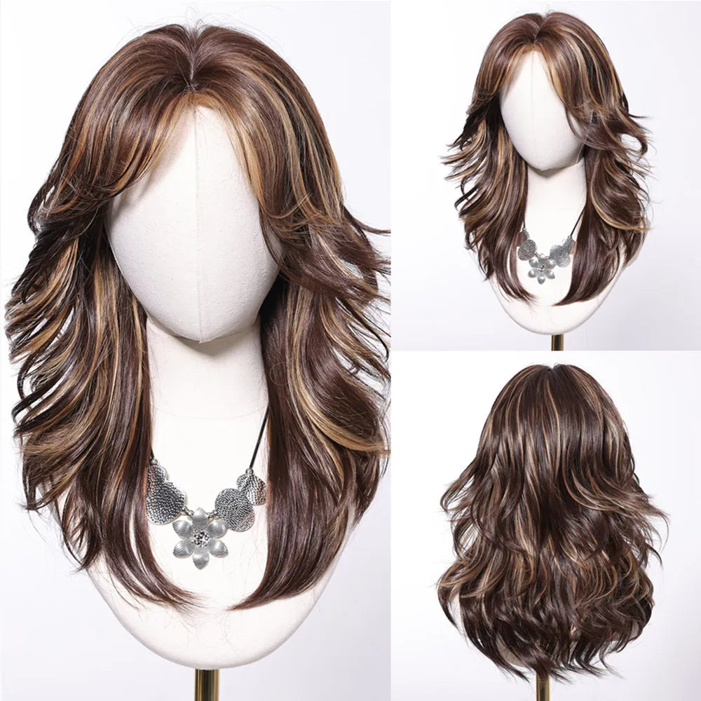 Brown Highlight Synthetic Wigs