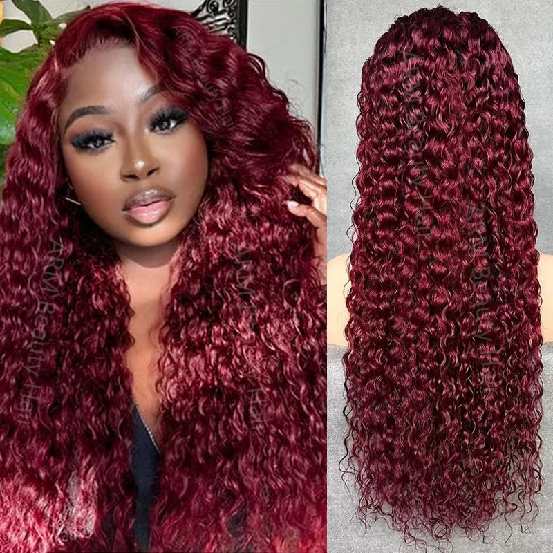 Water Wave Burgundy Lace Frontal Wigs