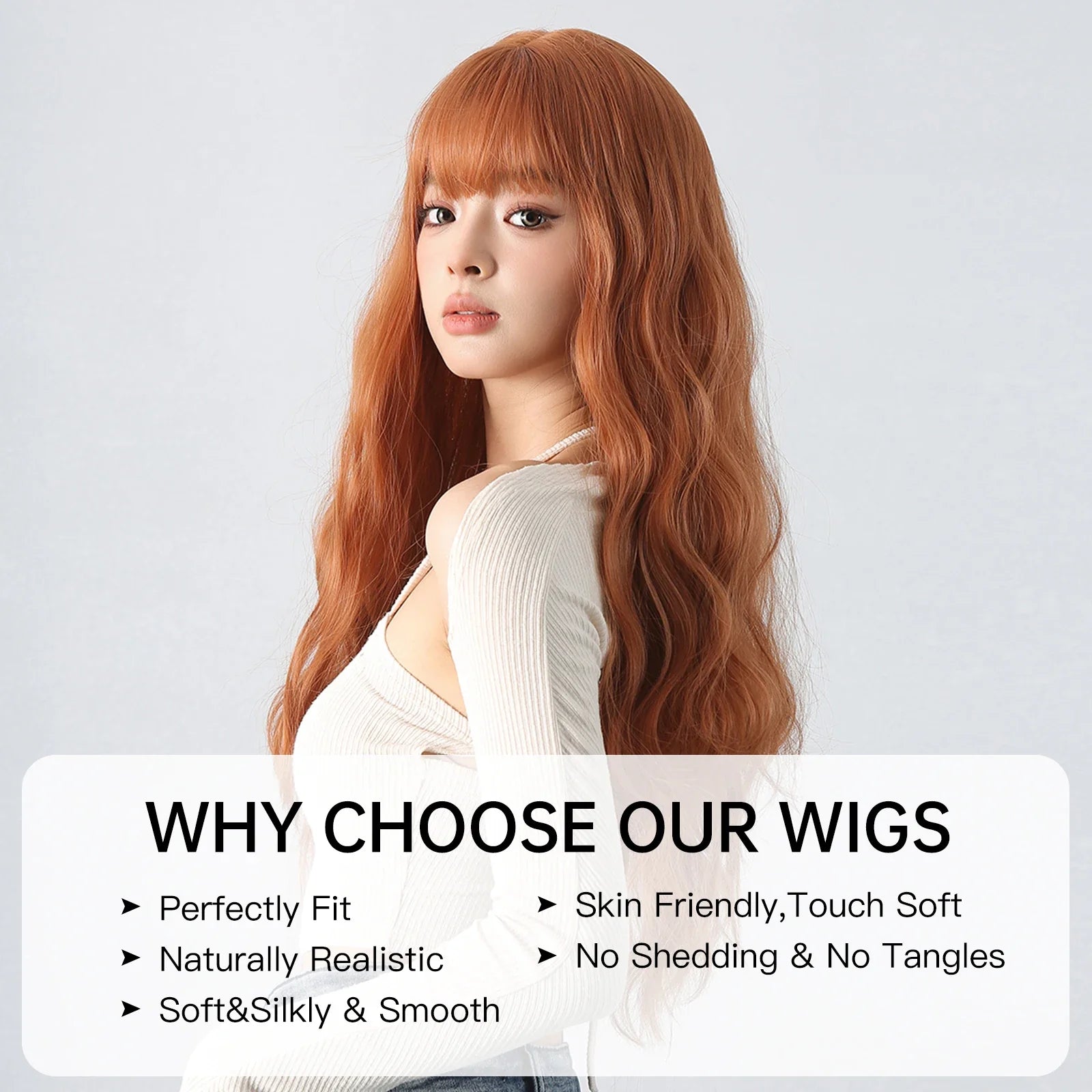 Red Brown Long Fluffy Wavy Synthetic Wigs