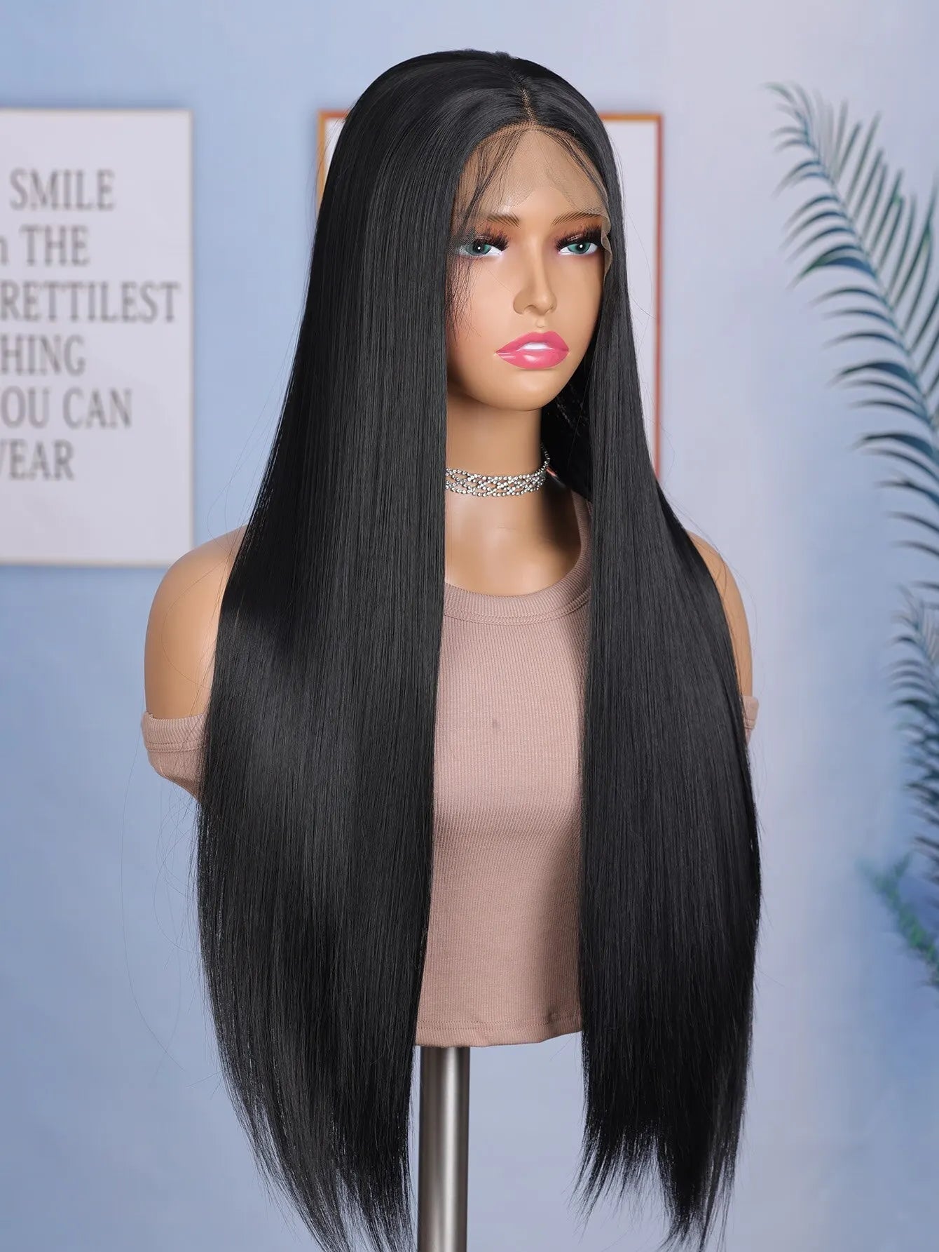 24 Inch Straight Lace Front Black Color Synthetic Hair Wigs