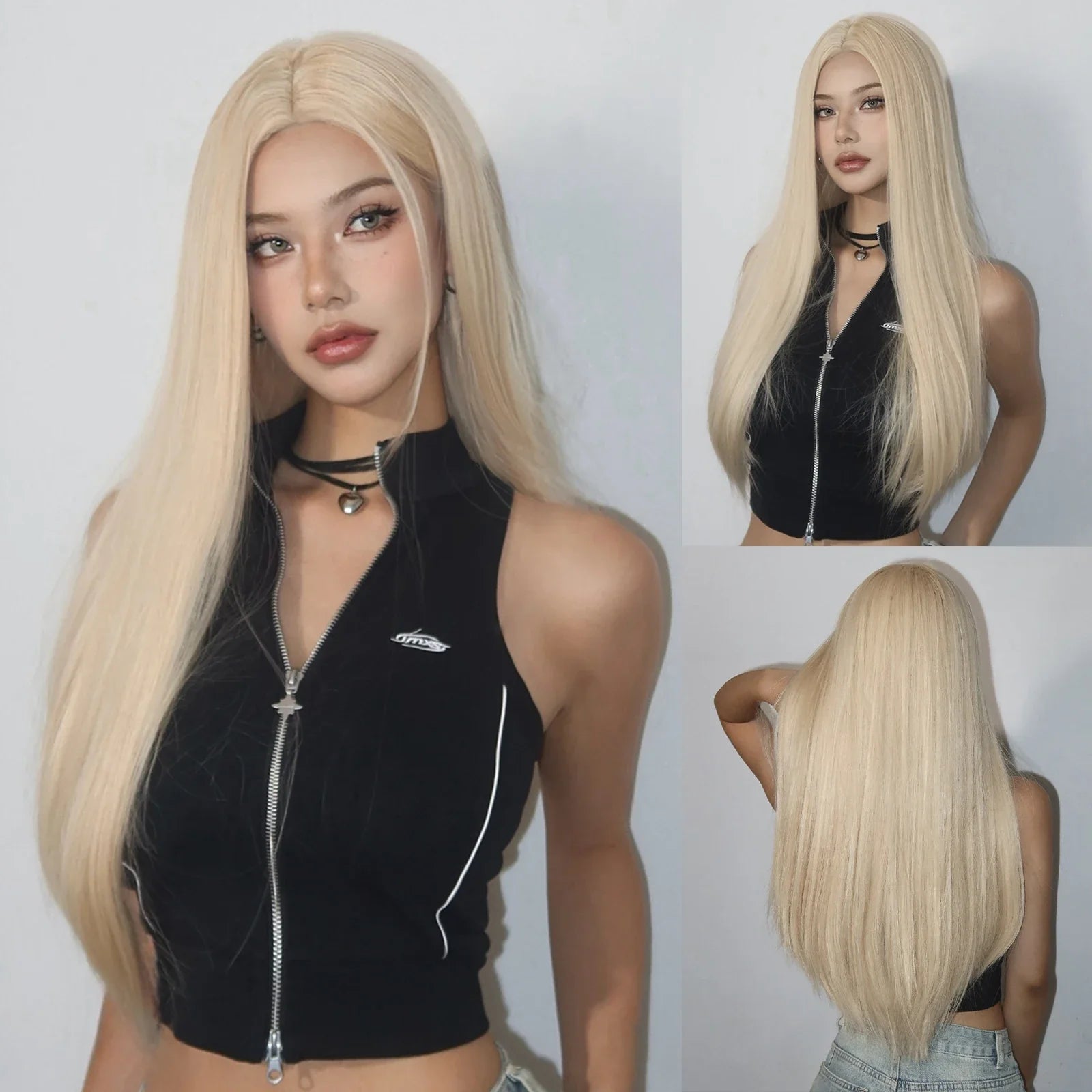 Light Blonde Golden Hair Long Silky Straight Synthetic Wig