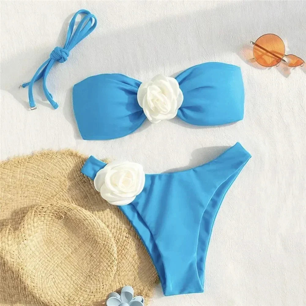 Flower Bandeau Thong Bikini