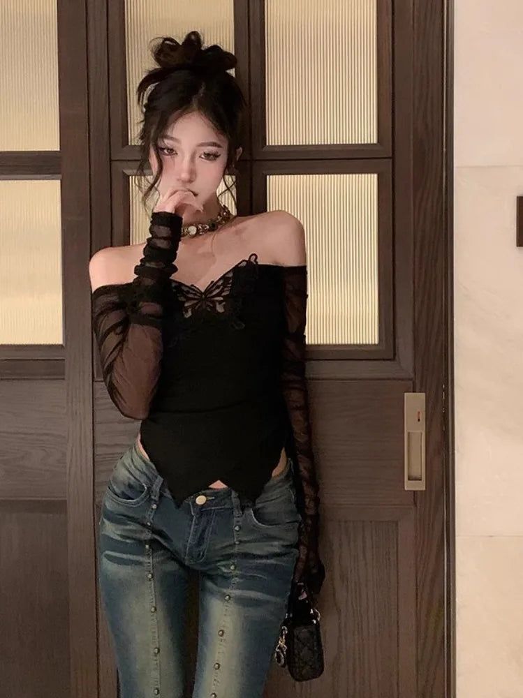 Deeptown Korean Style Off Shoulder T Shirts