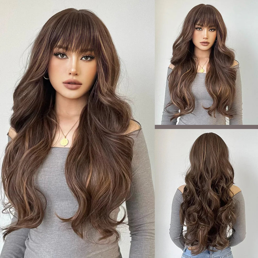 28 Inch Long Curly Ombre Brown Hair Wigs