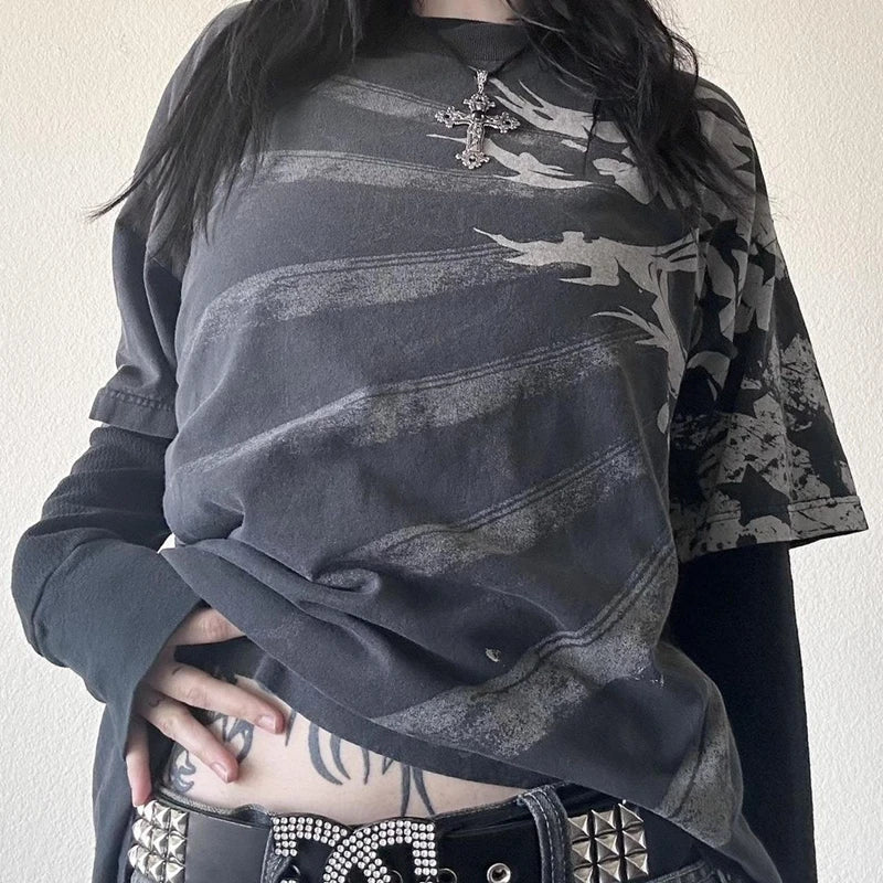 Cross Cyber Goth Patchwork E-girl Tees