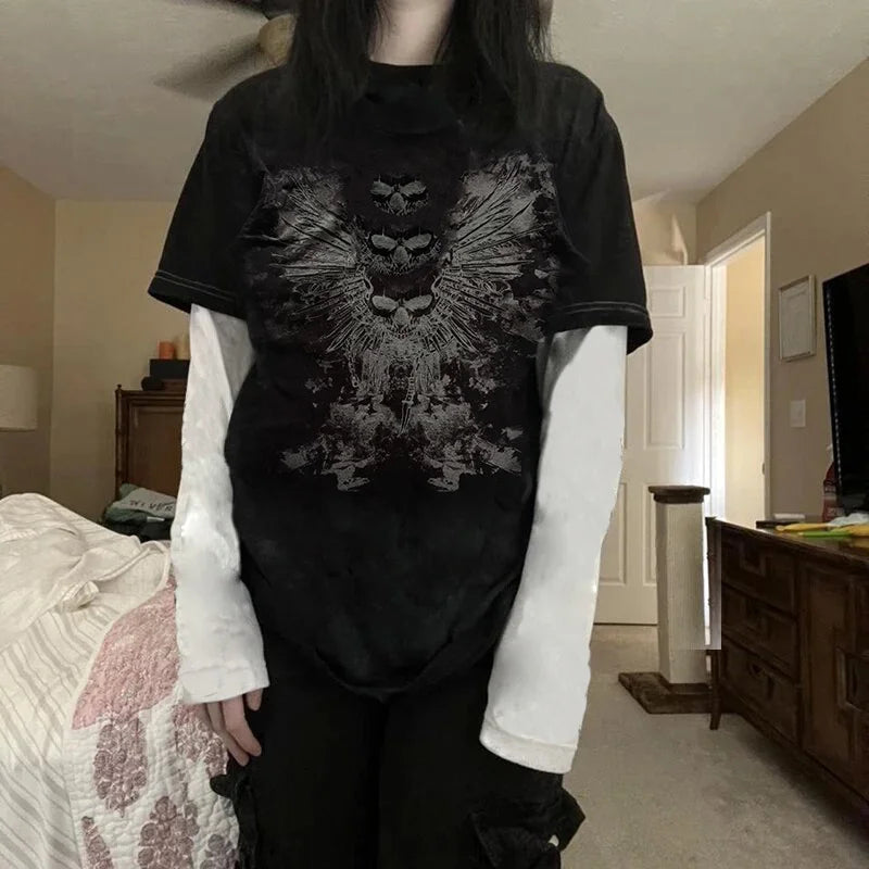 Cross Cyber Goth Patchwork E-girl Tees