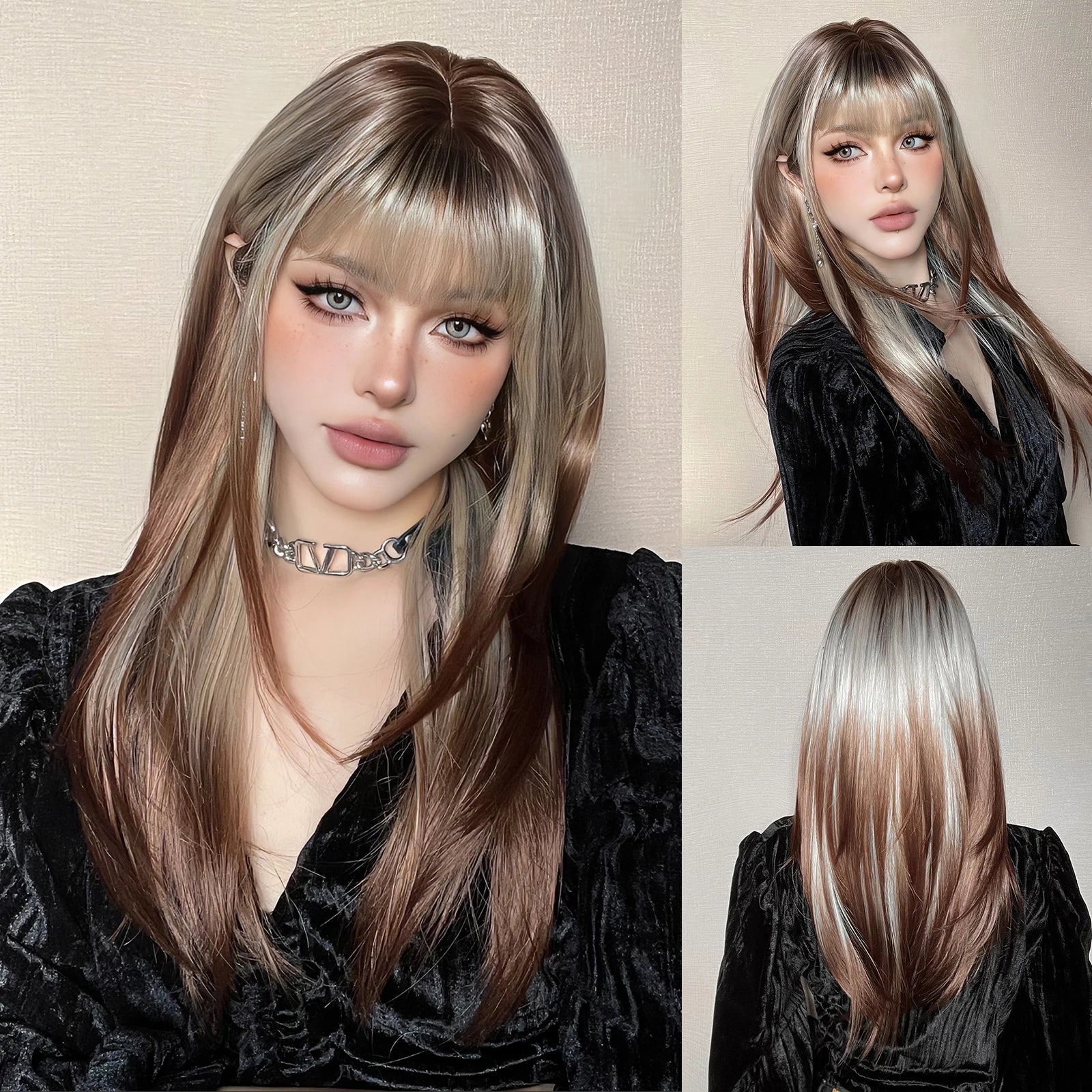 Light Blonde Golden Hair Long Silky Straight Synthetic Wig