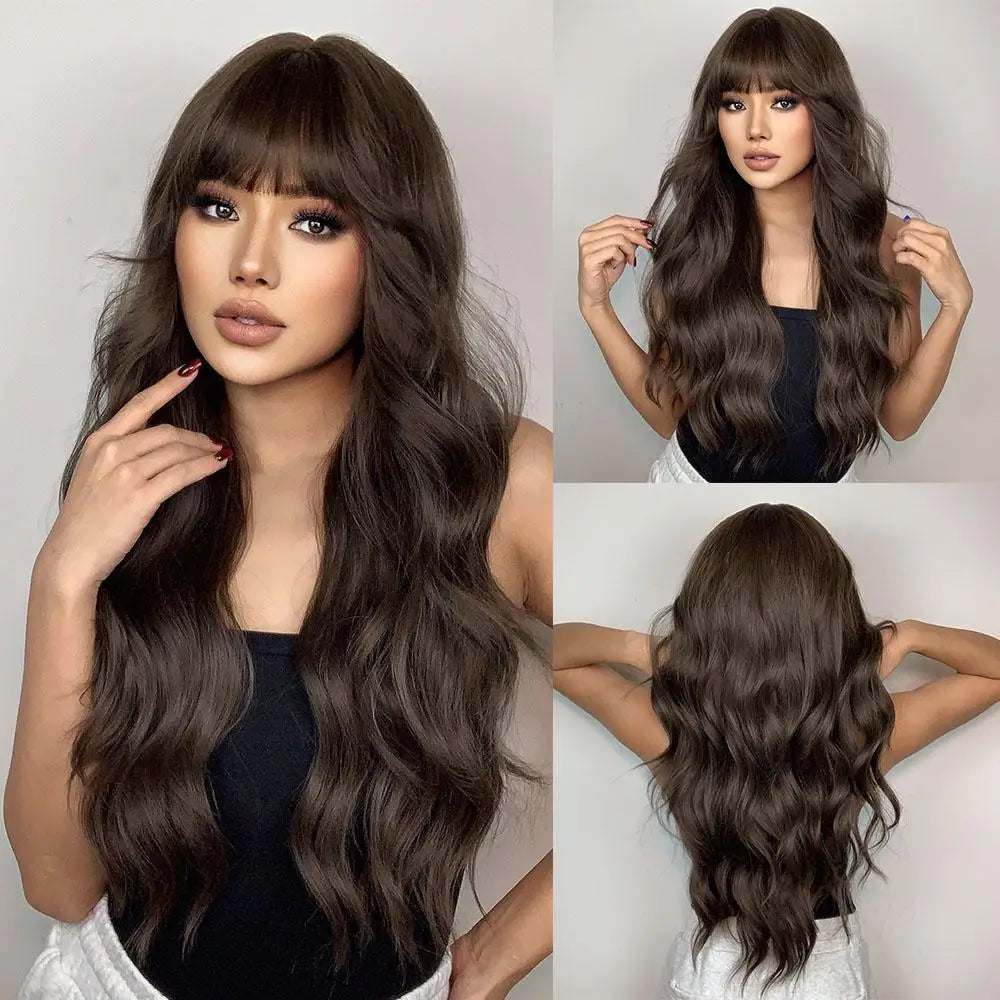 28 Inch Long Curly Ombre Brown Hair Wigs