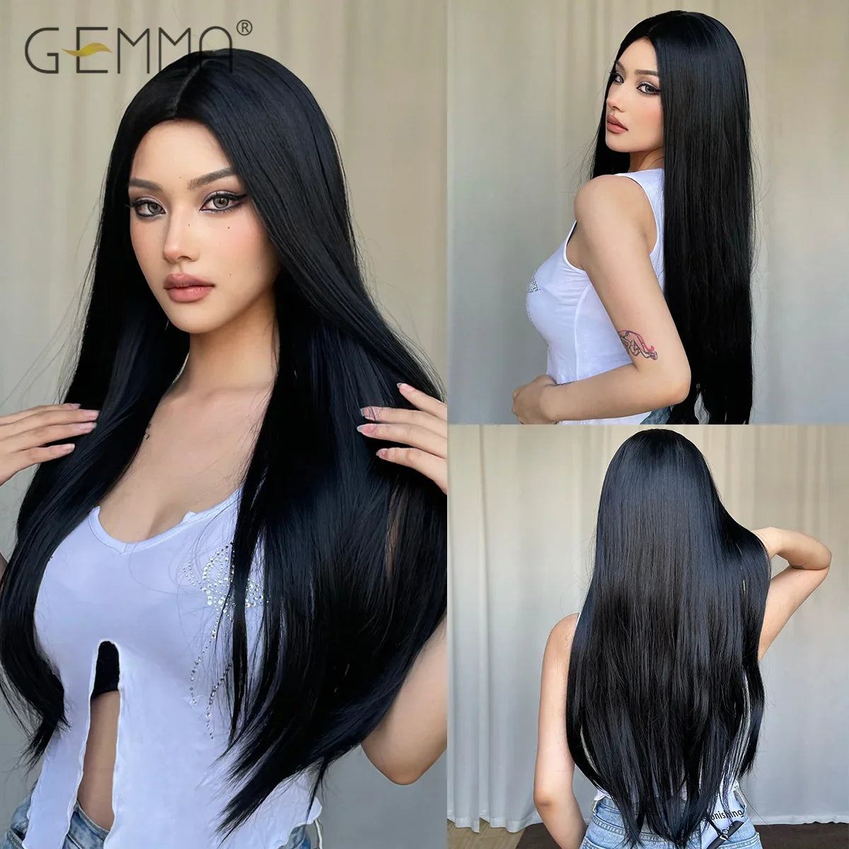 Synthetic Blonde Gray Long Straight Layered Wig