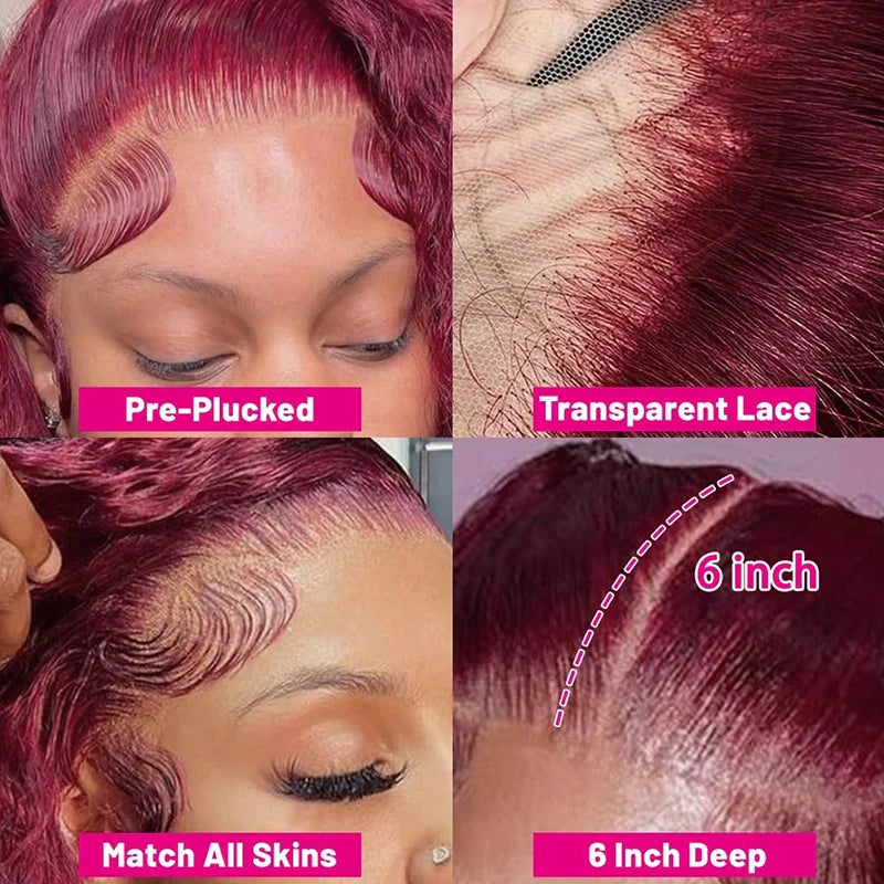 Water Wave Burgundy Lace Frontal Wigs