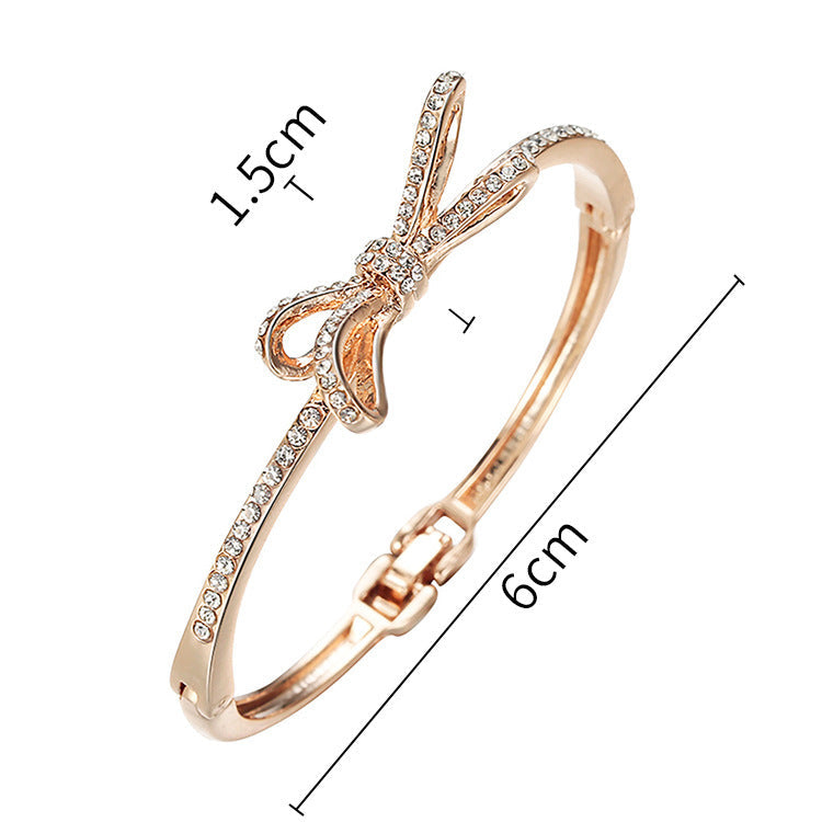 Diamonds Bows Rose Gold Alloy Bracelets