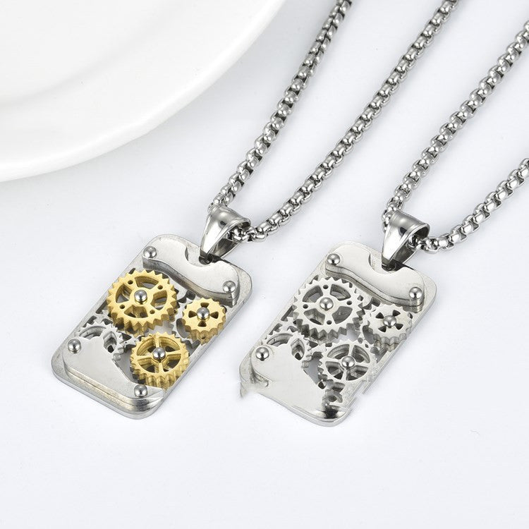 Titanium Steel Mechanical Gear Pendant