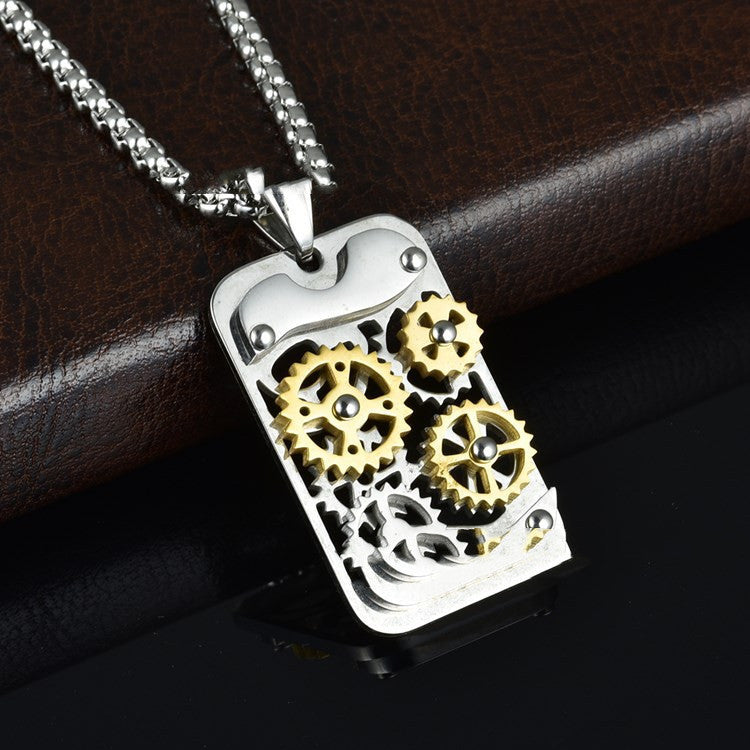 Titanium Steel Mechanical Gear Pendant