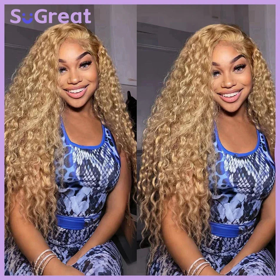 Honey Blonde Lace Front Curly Wigs