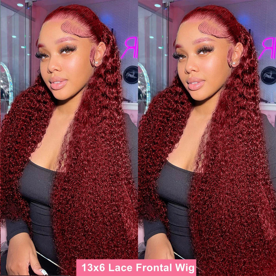 Burgundy Curly HD Lace Frontal Wigs