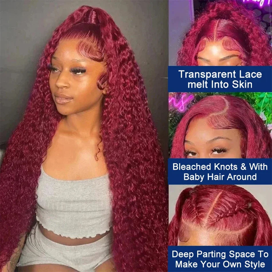 Burgundy Curly HD Lace Frontal Wigs